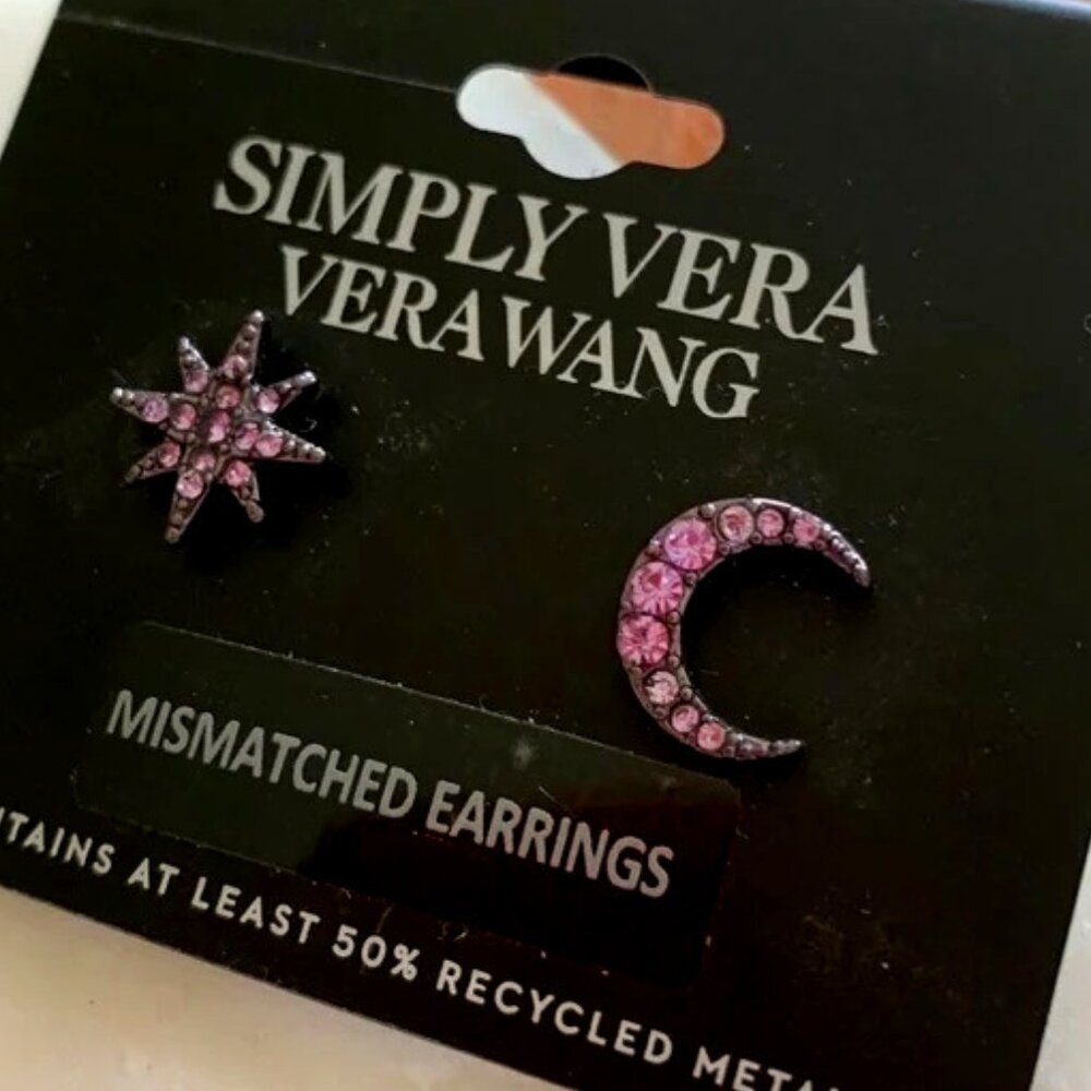 VERA WANG Celestial Purple/Purple Crystal Moon & Star Stud Earrings**NEW! - Picture 3 of 3